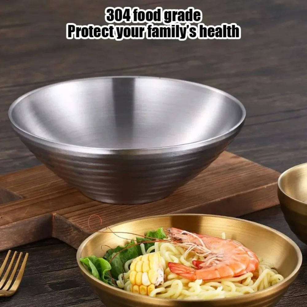 Large Double Layer Stainless Steel Ramen Bowl | Anti-Scald Design