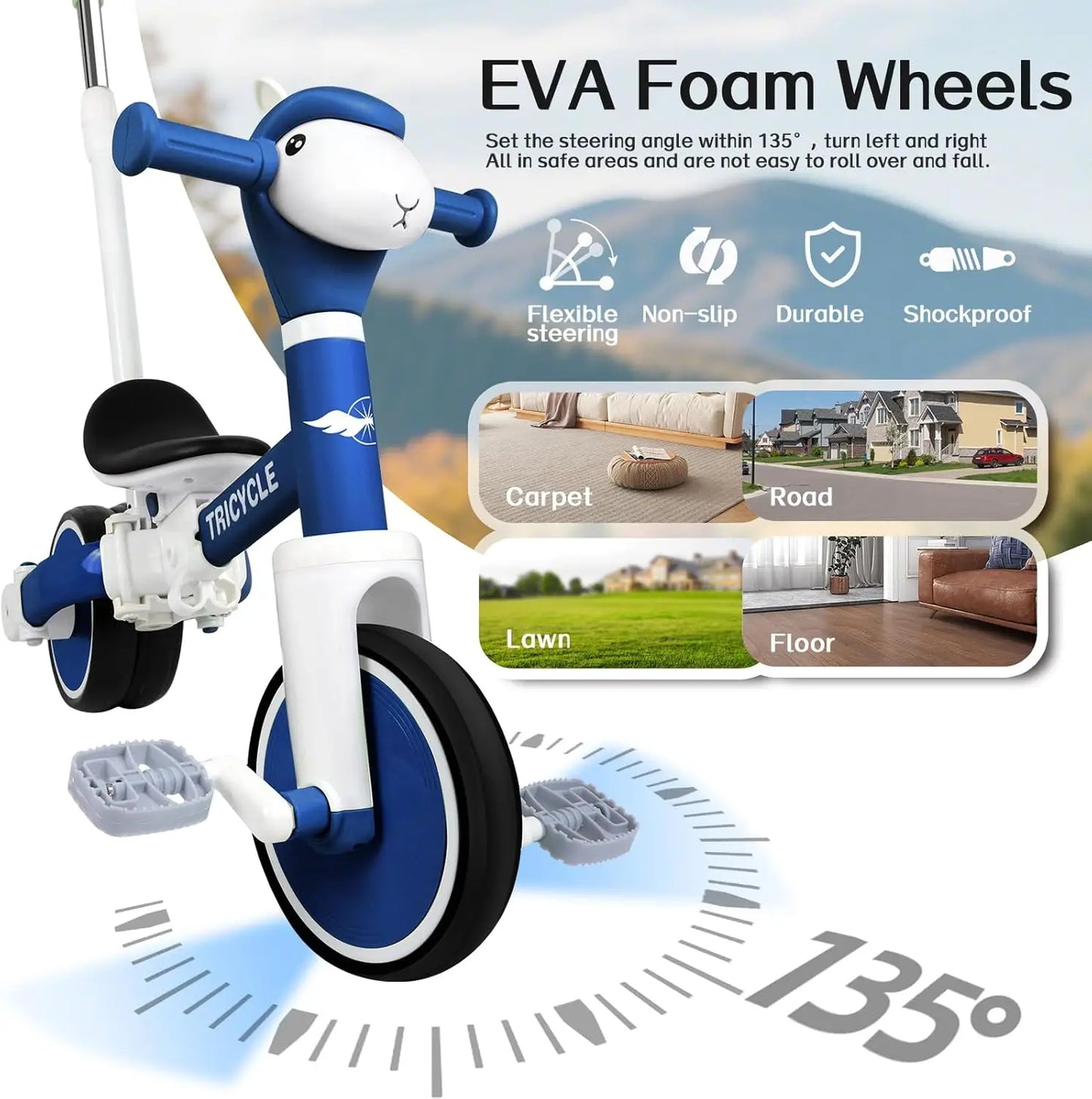 5-in-1 Toddler Tricycle | Adjustable Balance Bike Push Toy