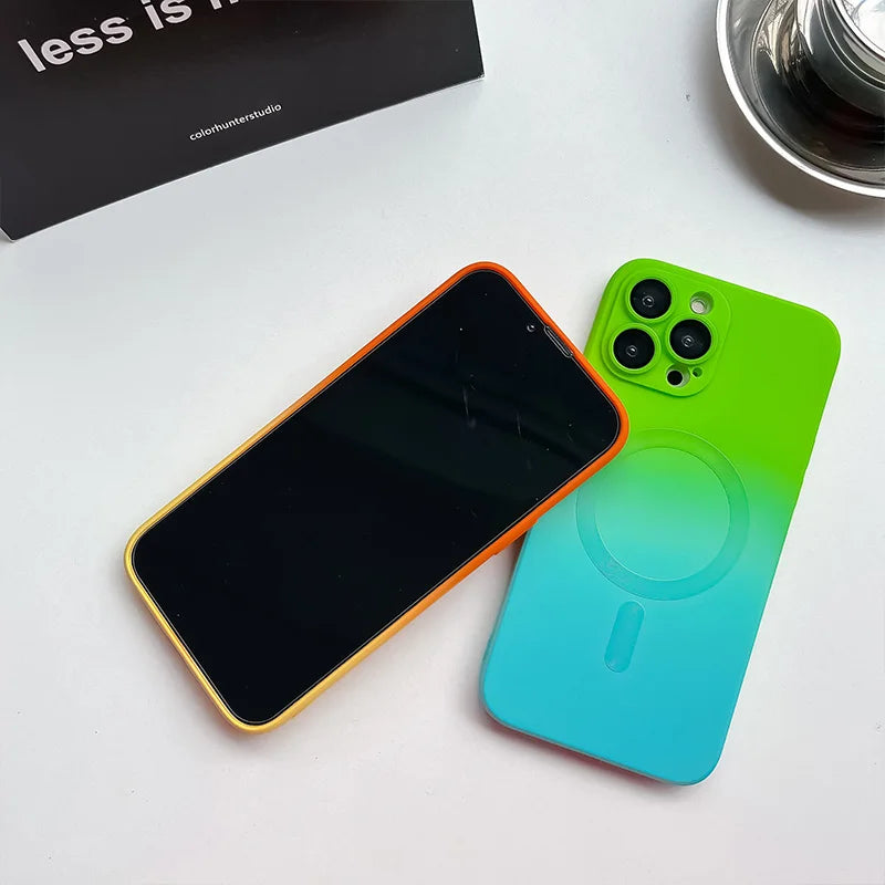 Comes With Lens Film Gradient Color Phone Case For IPhone 17 16 15 14 13 12 Pro Max 11 Silicone Shockproof Back Cover