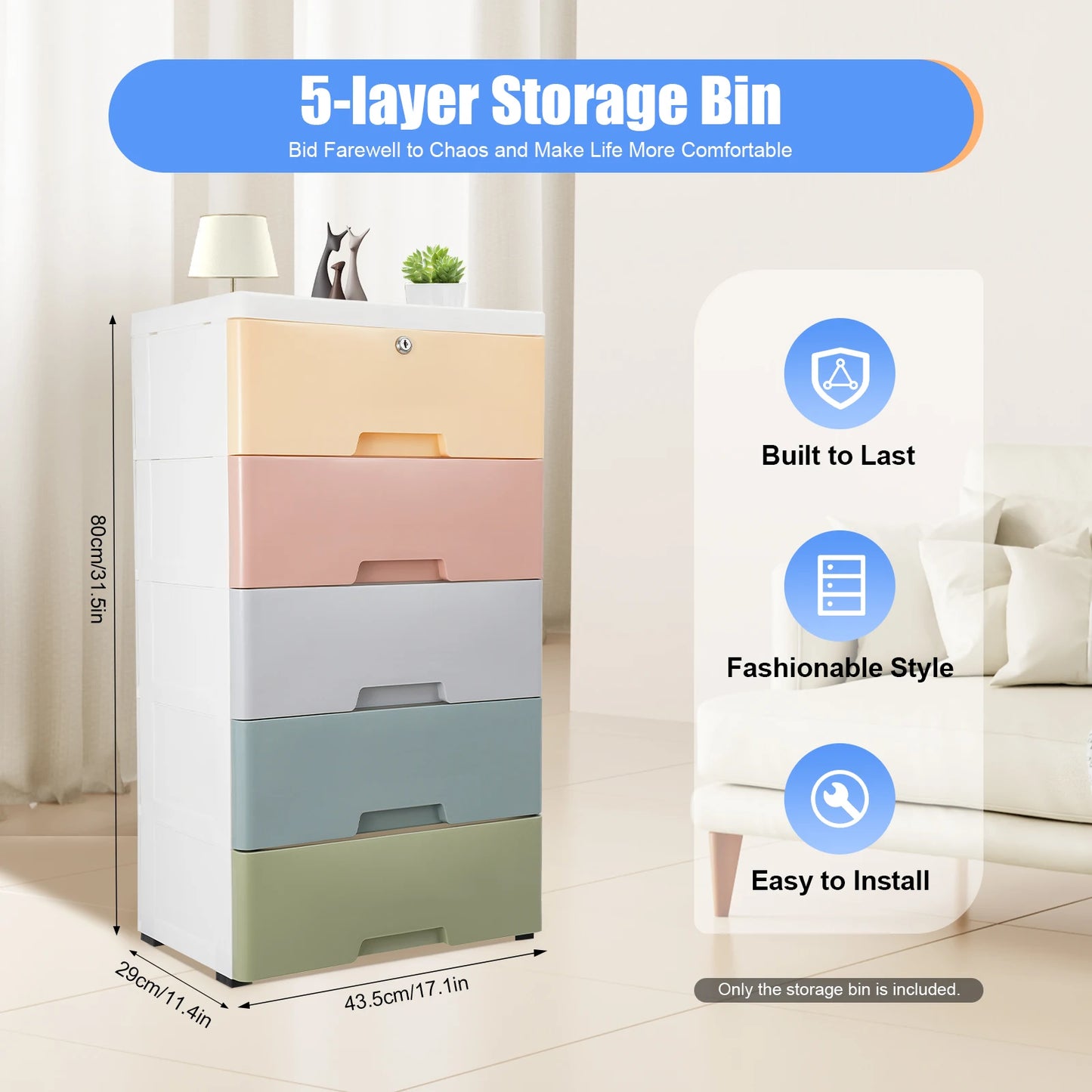 5-Drawer Plastic Storage Cabinet | Large Capacity Organization