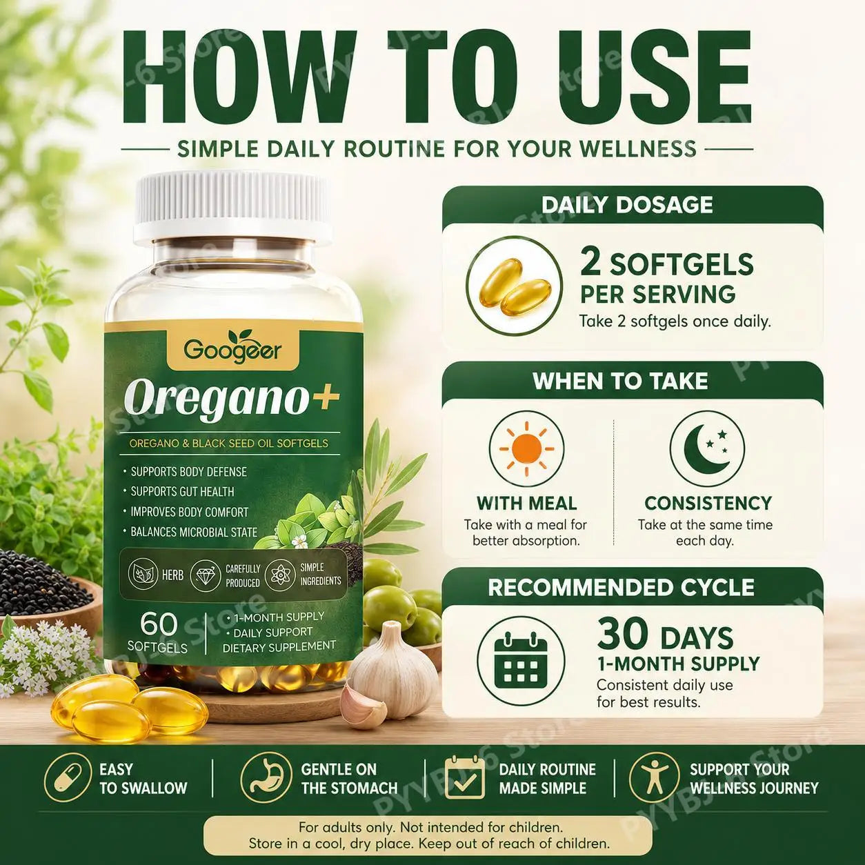 Oregano & Black Seed Oil Softgels | Gut Health Support Formula