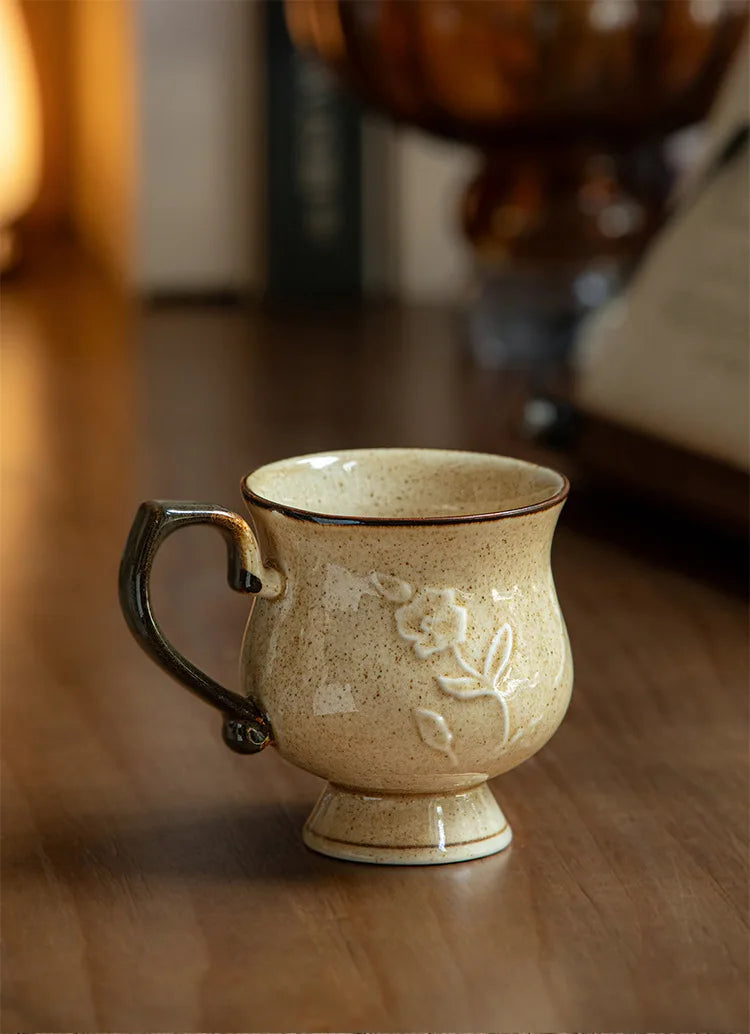 Medieval Relief Tall Ceramic Mug | Eco-Friendly Coffee & Water Cup