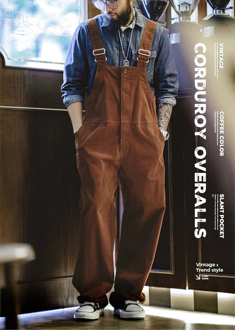 Men's Retro Corduroy Overalls | Adjustable Suspender Jumpsuit