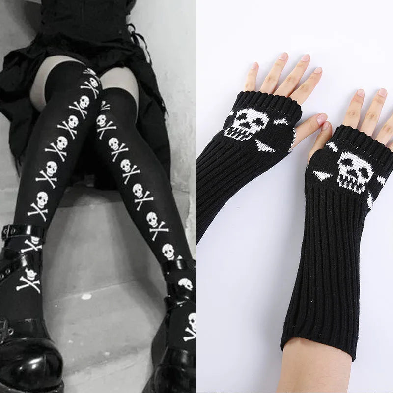 Punk Skull Stockings & Gloves Set | Gothic Cosplay Accessories
