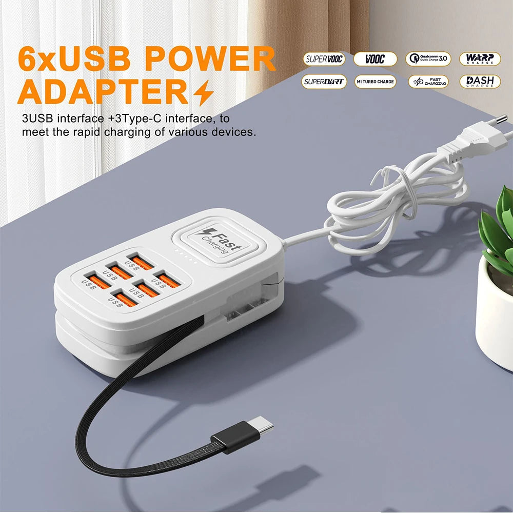 6 in 1 Fast USB Charger Power Strip | Desktop Charging Station