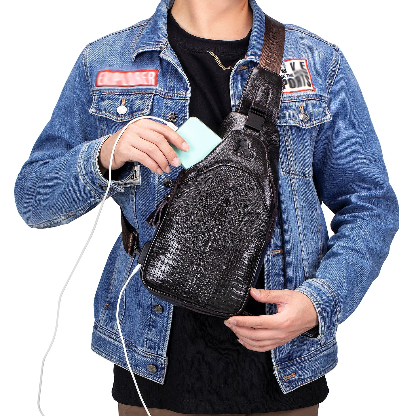 Men's Leather Crossbody Chest Bag | Multifunctional USB Bag