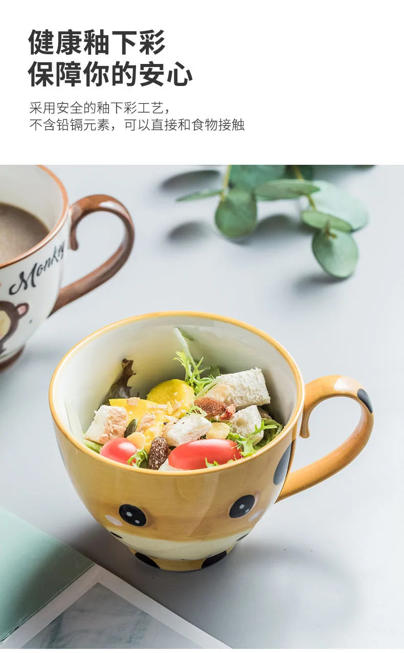 Cute Cartoon Dinosaur & Cat Ceramic Mugs | Fun Breakfast Cups