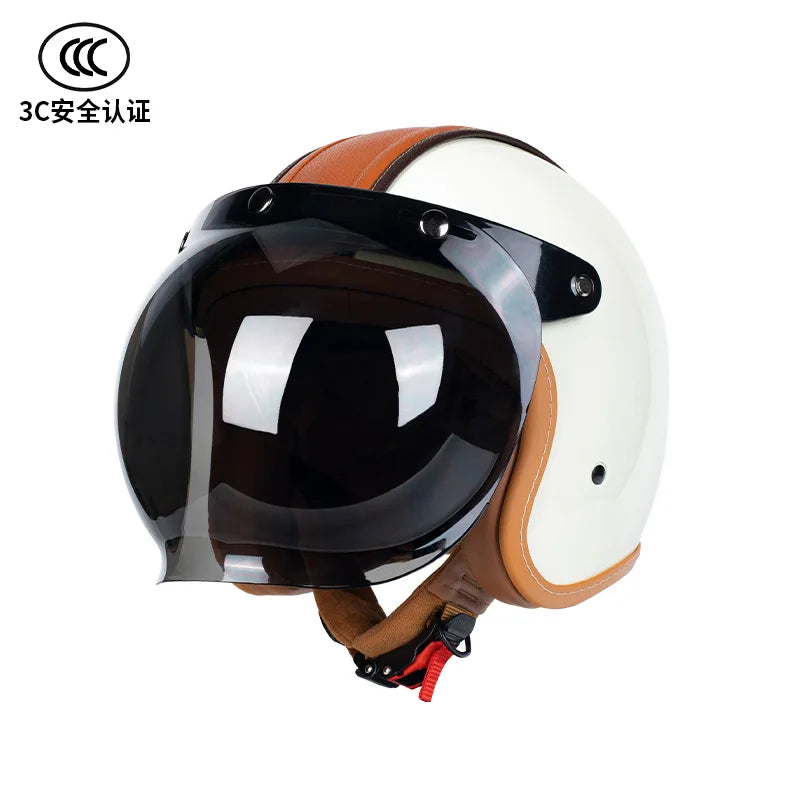 Retro Japanese Style Motorcycle Helmet with Bubble Shield