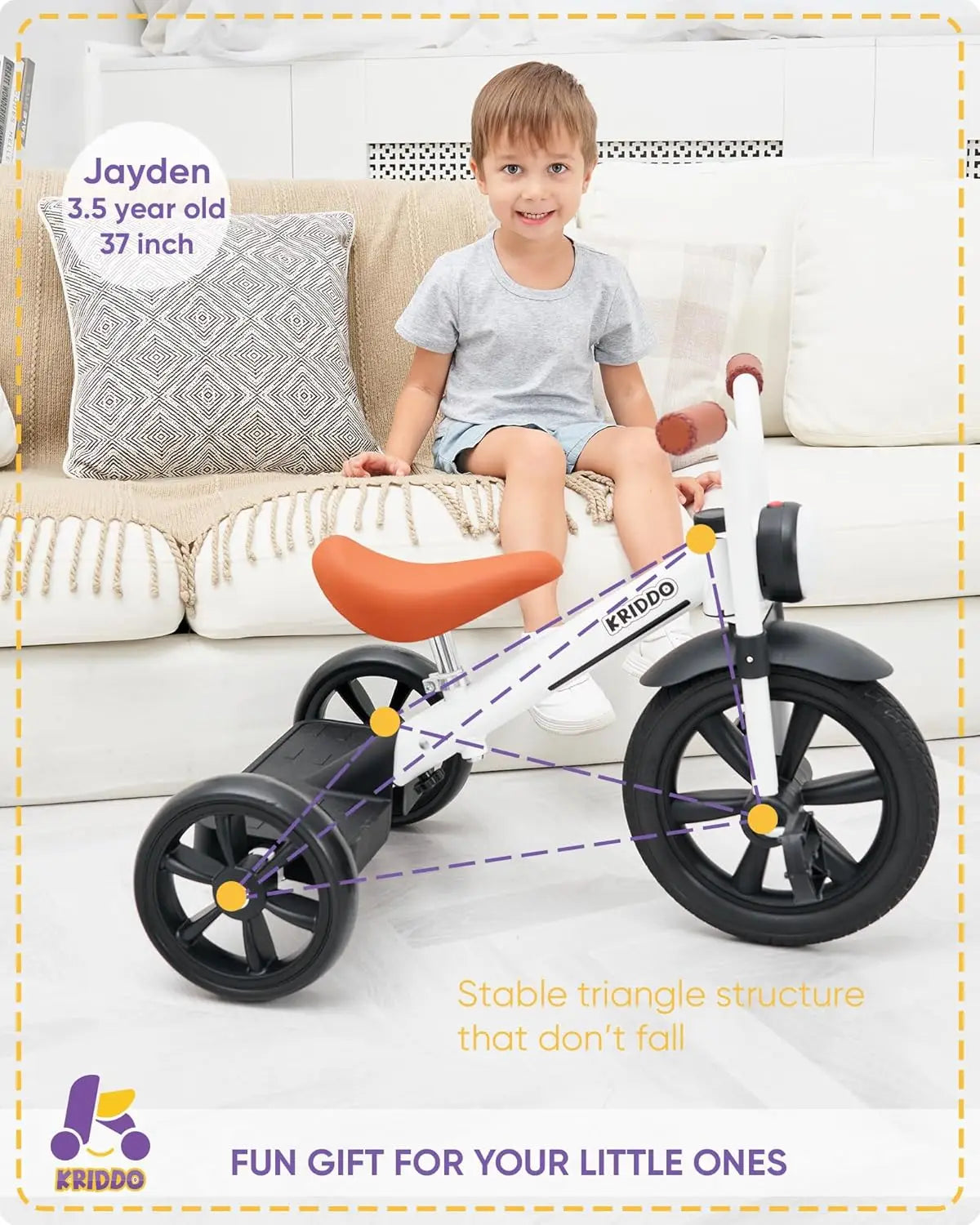 12 Inch Kids Tricycle with Light | Adjustable, Safe & Fun Ride