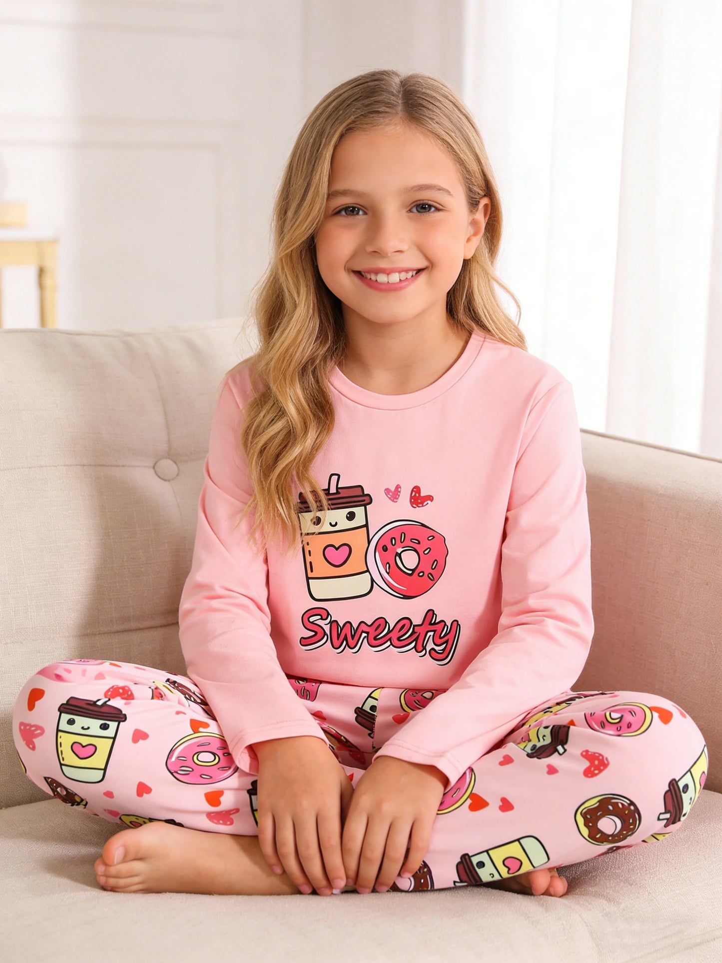 Girls' Heart-Shaped Pajamas Set | Comfy Casual Home Wear