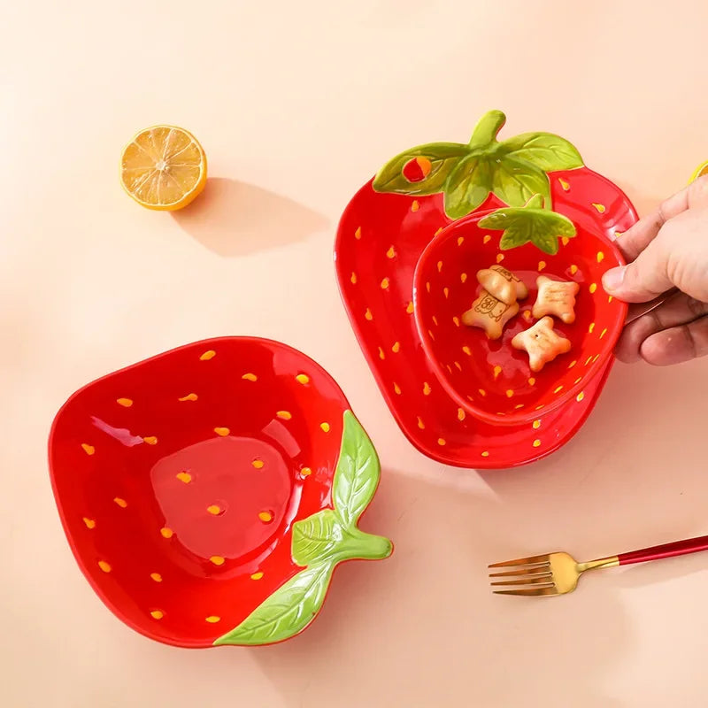 Creative Cartoon Strawberry Shaped Ceramic Salad Bowl | Fun Tableware