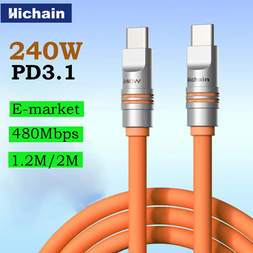 PD240W USB C Fast Charging Cable | Soft Silicone Type-C Cable