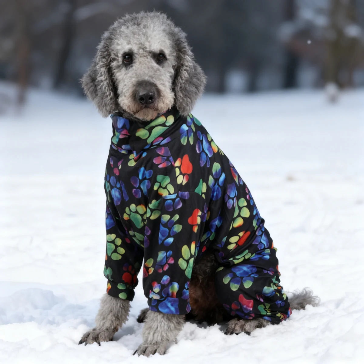 Comfortable Black Paw Print Pajamas for Dogs | Cozy Pet Clothing