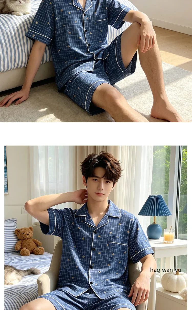 Men's Plaid Short Sleeve Pajamas | Comfortable Sleepwear Set