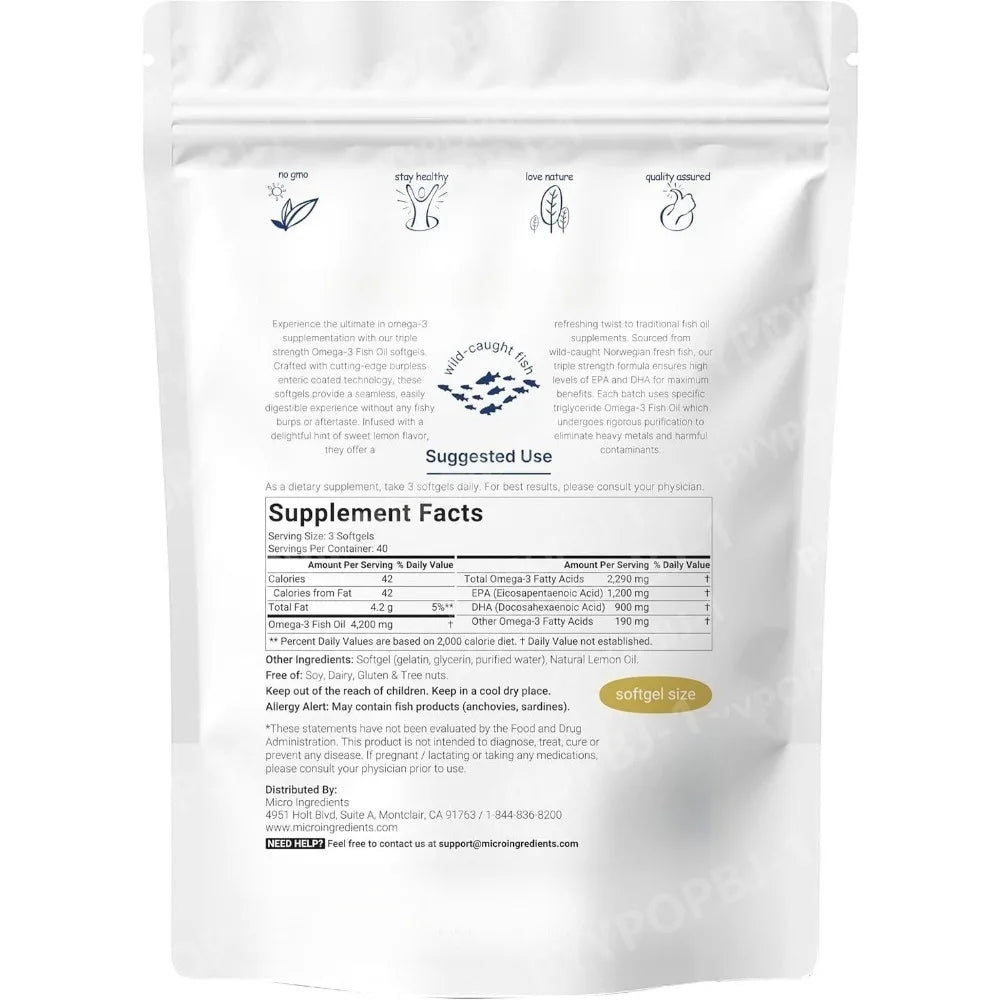 Triple Strength Omega 3 Fish Oil Supplements | Burpless EPA Formula