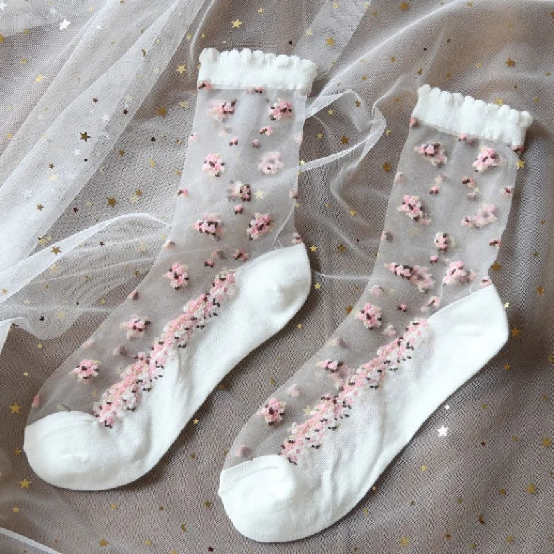 Women's Vintage Retro Flower Embroidery Long Socks | Summer Fashion