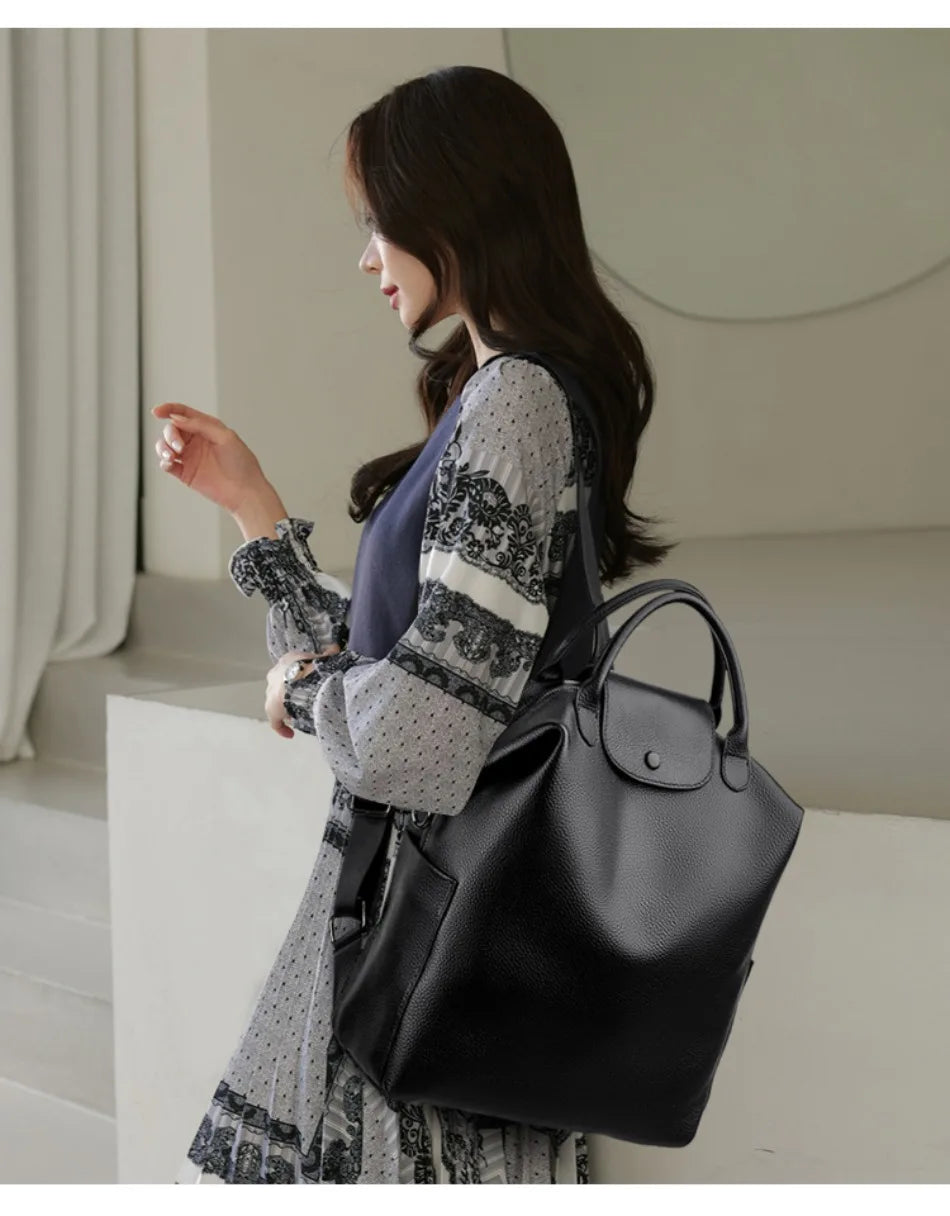 Genuine Cowhide Leather Women's Backpack | Stylish Large Capacity Bag