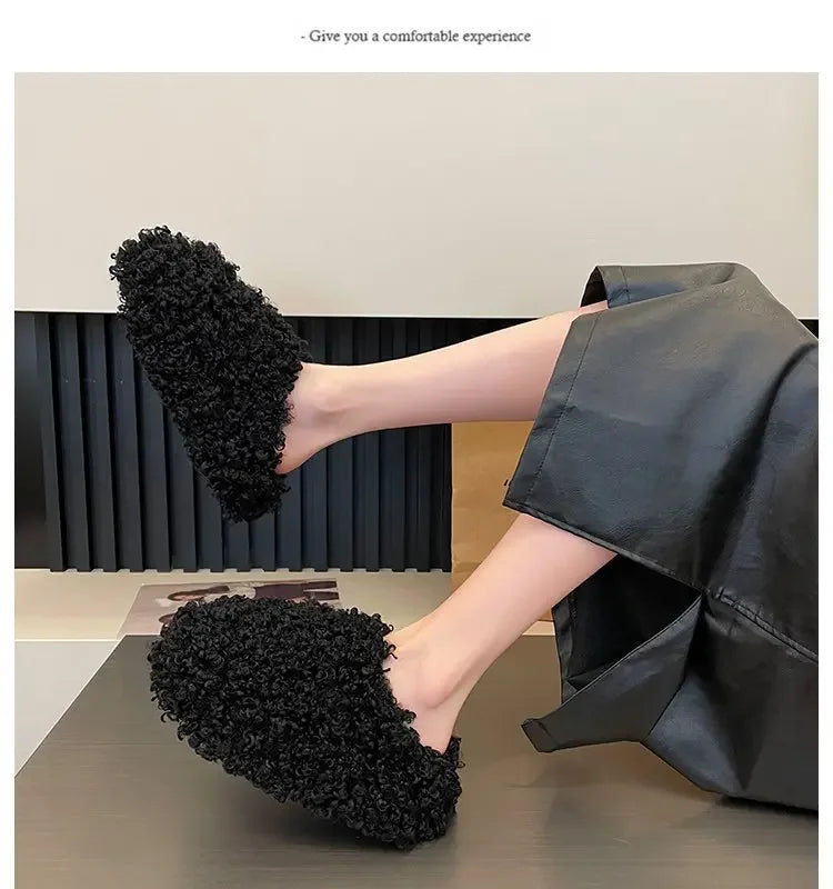 Warm Plush Closed Toe Mules | Women's Winter Indoor Slippers