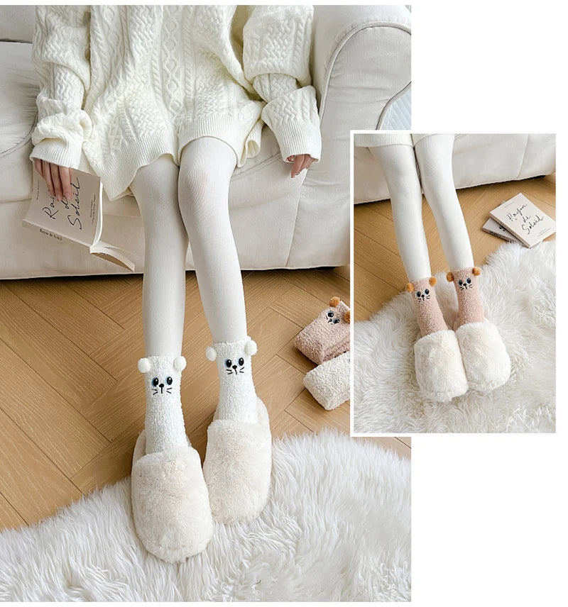 Cute Women's Winter Fluffy Socks | Cozy Fuzzy Animal Crew Socks