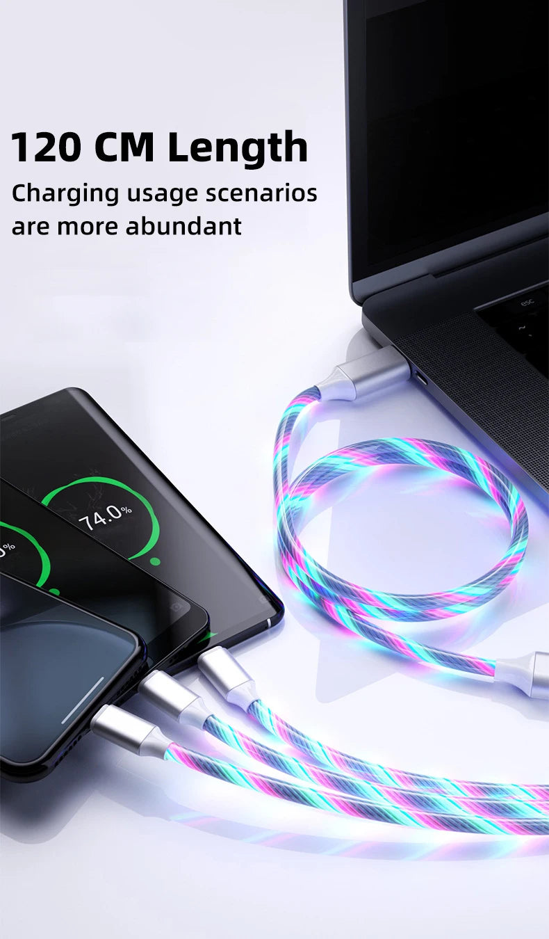 Glowing LED Light USB-C 3IN1 Fast Charging Cable | Universal Phone Charger