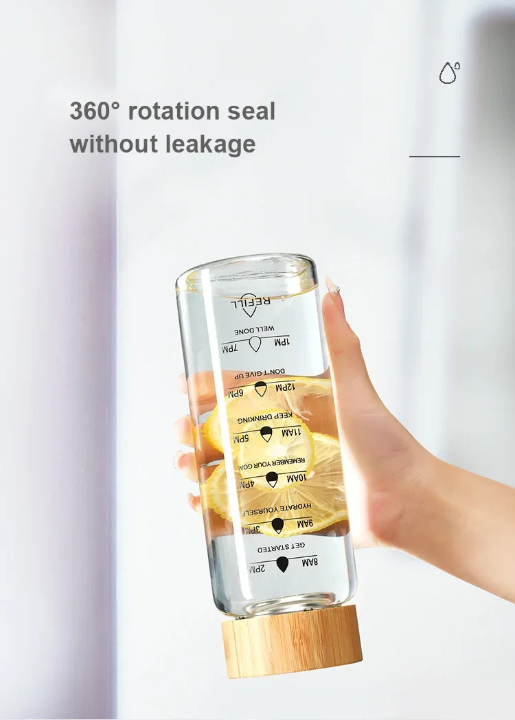 Large Capacity Glass Water Bottle with Time Marker | 1000ml