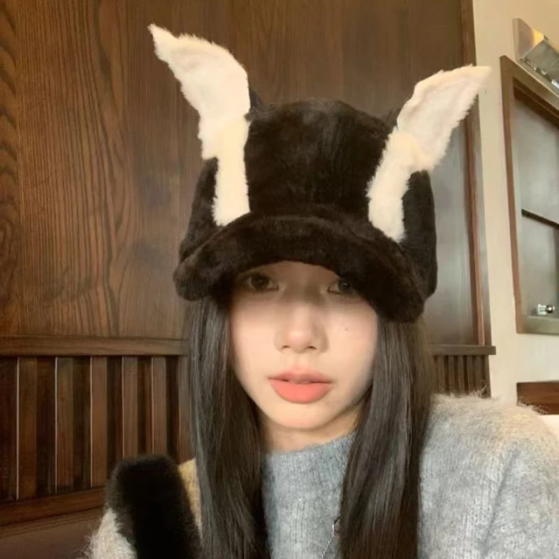 Funny Dog Ears Plush Baseball Cap | Warm Hip Hop Hat for All