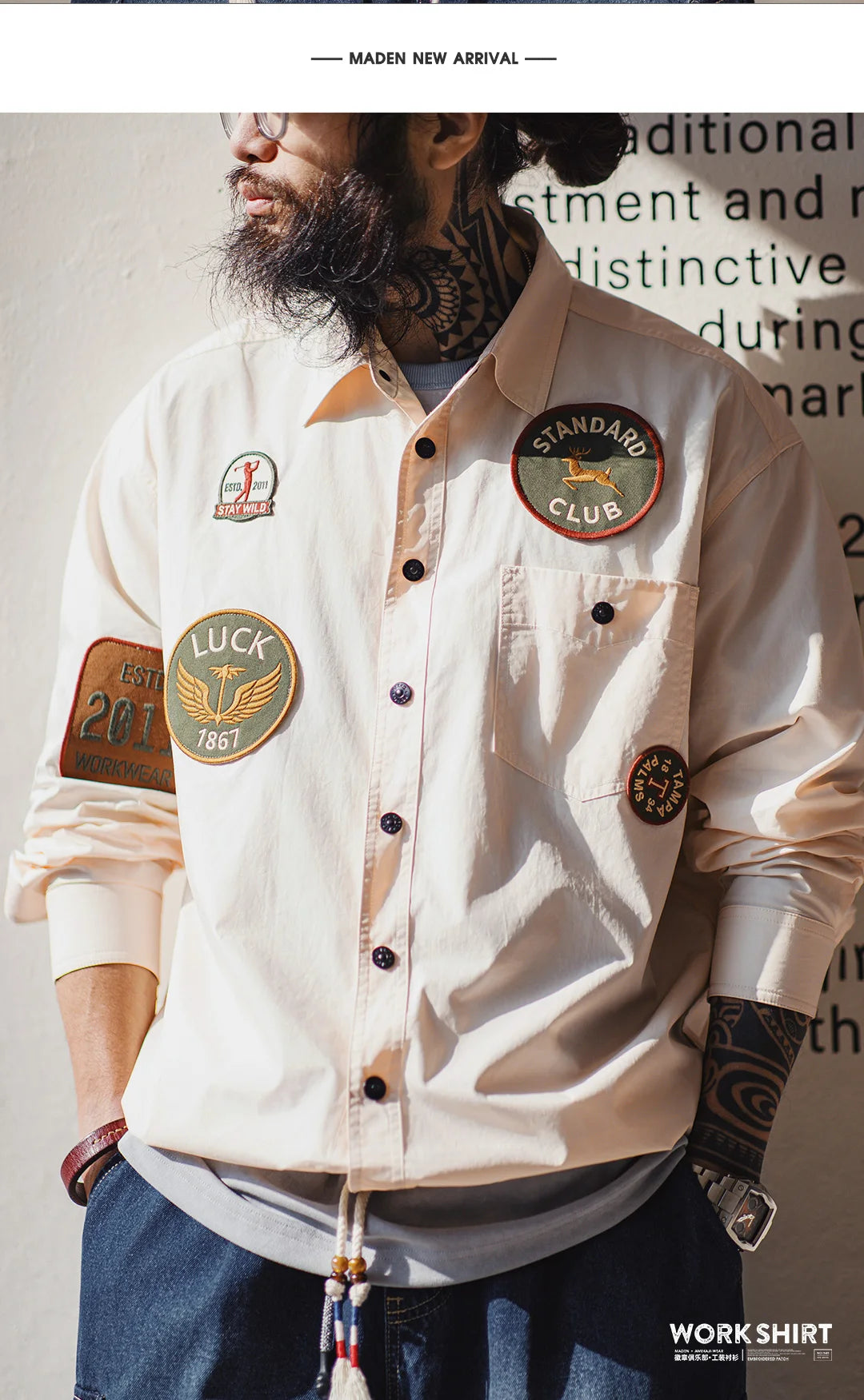 Men's Vintage Patch Embroidery Long Sleeved Shirt | Casual Style