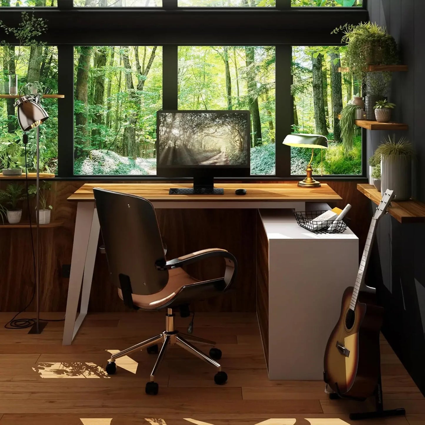 L-Shaped Home Office Computer Desk with Drawers & Shelves