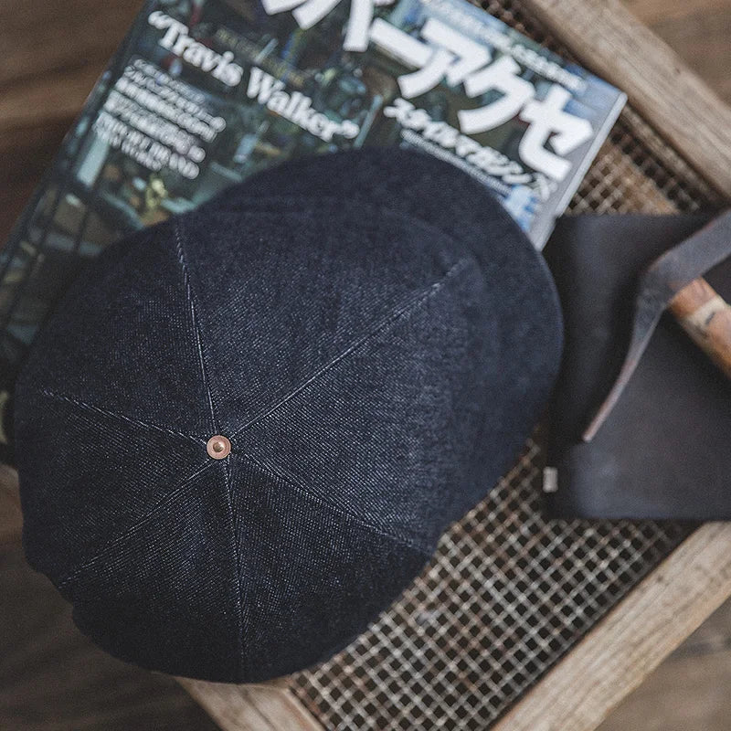 Oversized Men's Denim Newsboy Cap | Vintage Flat Cap for All Seasons