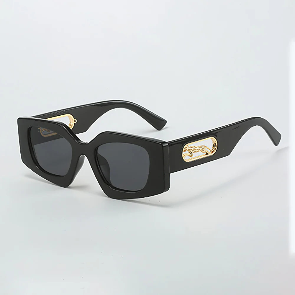 Stylish Women's Black Geometric Sunglasses with Gold Accents