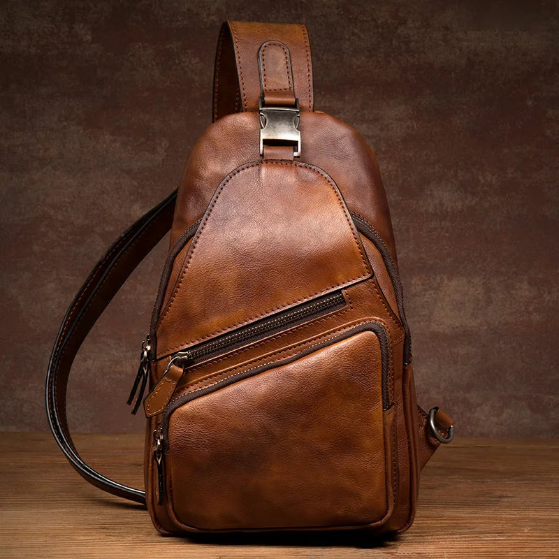 Large-Capacity Leather Chest Bag for Men | Casual Shoulder Bag