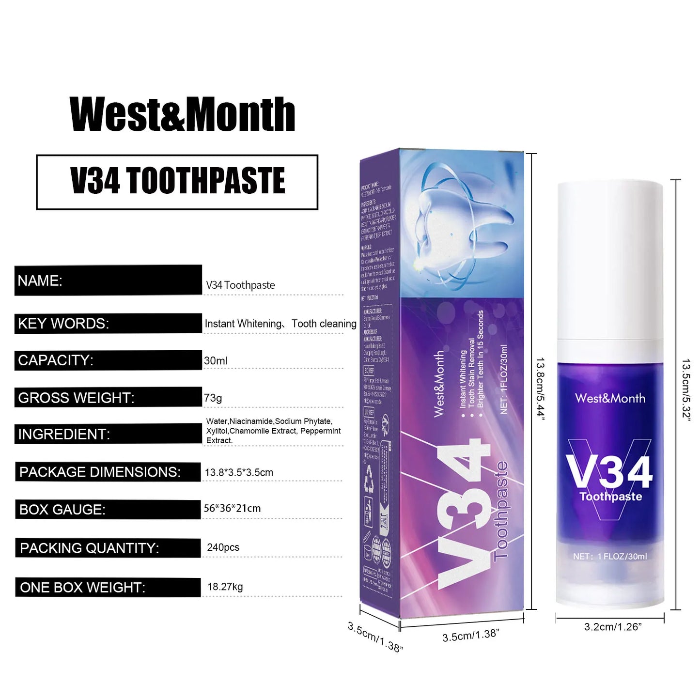 30ml Teeth Whitening Toothpaste | Intensive Stain Remover & Fresh Breath