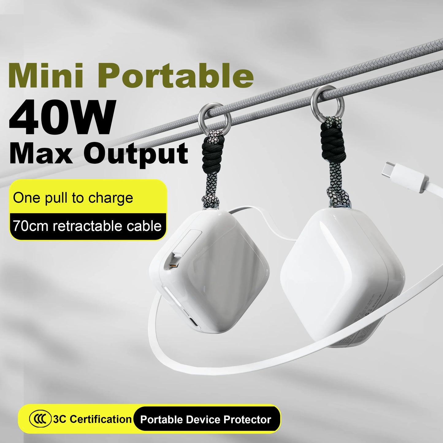 40W Fast Charging Portable 10000mAh Power Bank with Cable
