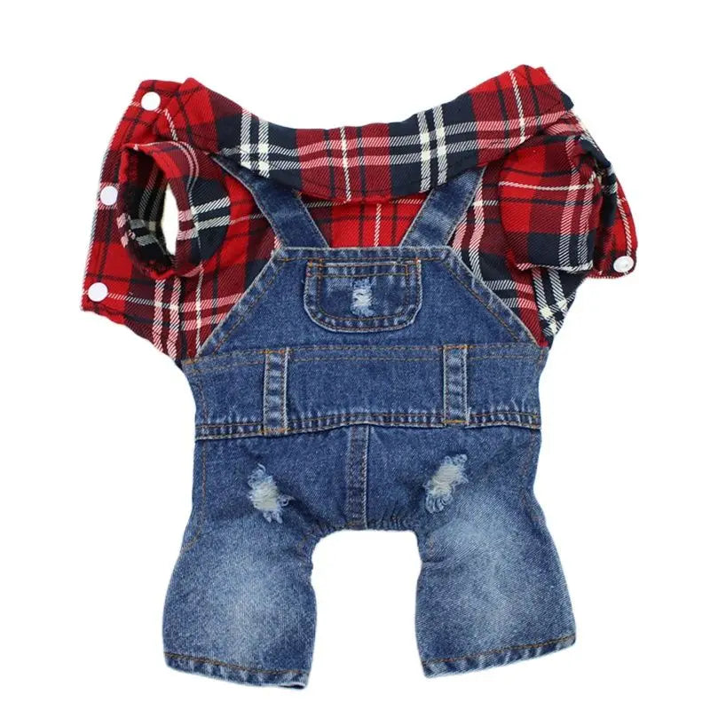Stylish Pet Denim Plaid Jumpsuit Hoodie | Perfect for Spring & Autumn