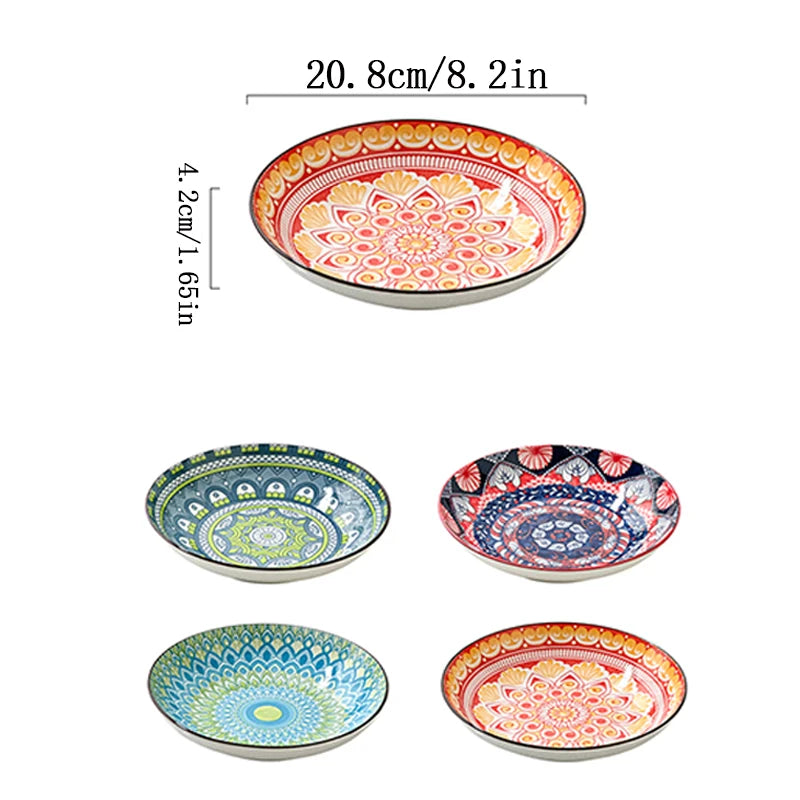 4-Piece Bohemian Ceramic Plate Set | Dishwasher & Microwave Safe