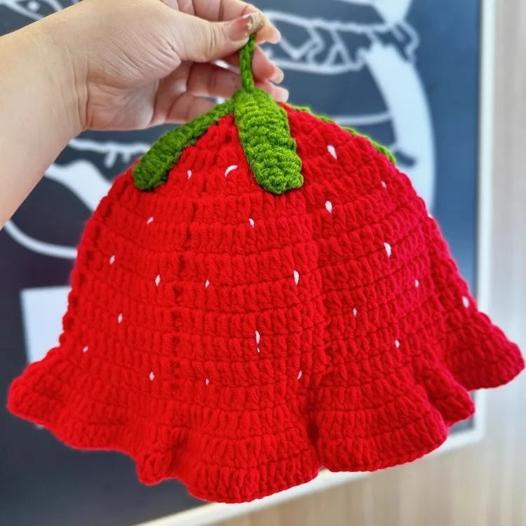 Charming Cartoon Strawberry Fishing Hat | Trendy Bohemian Crochet