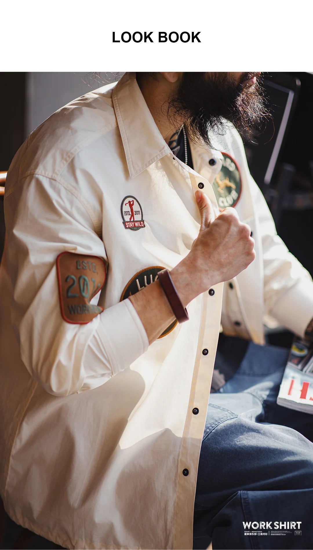 Men's Vintage Patch Embroidery Long Sleeved Shirt | Casual Style