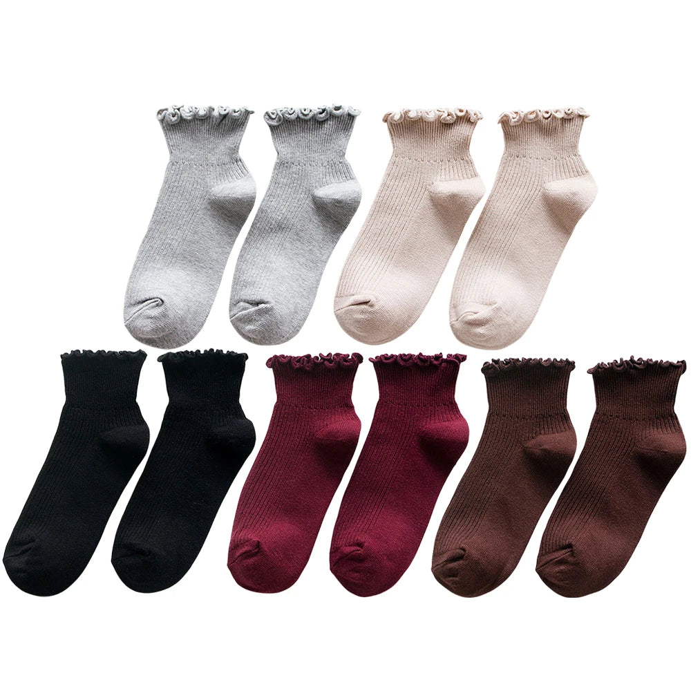 5 Pairs Women's Ruffled Ankle Socks | Stylish and Breathable