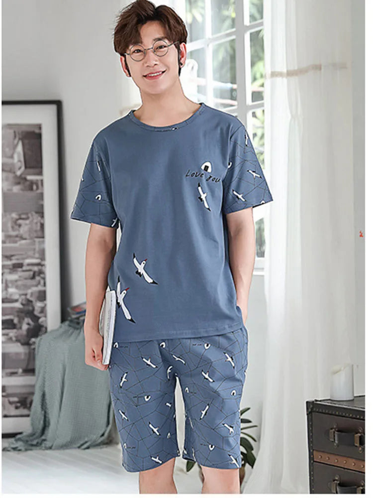 Men's Grey Plaid Short-Sleeved Pajamas | Comfortable Casual Sleepwear