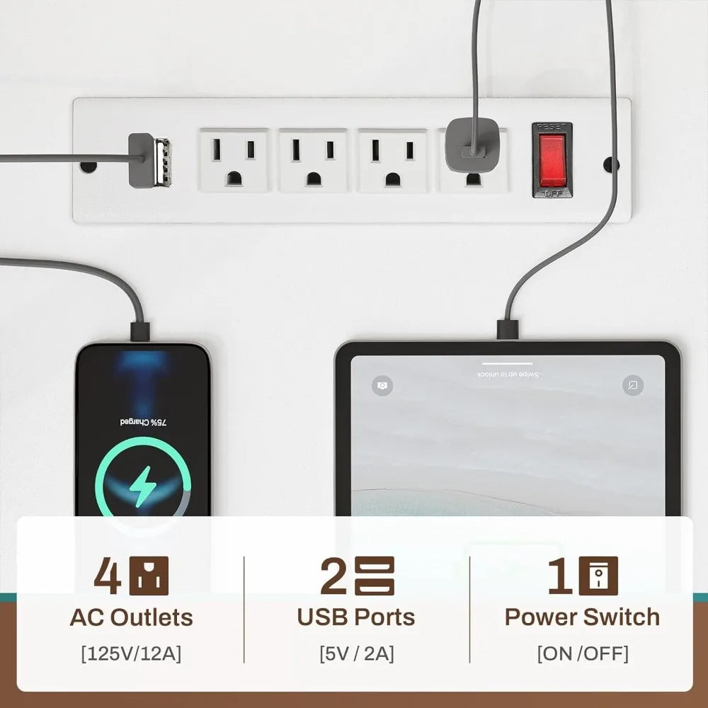 L Shaped Computer Desk with Power Outlets & LED Strip | Modern Workstation