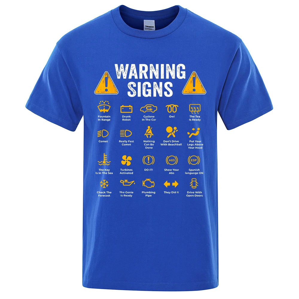 Funny Driving Warning Signs T-Shirt | Casual Cotton Tee for Men