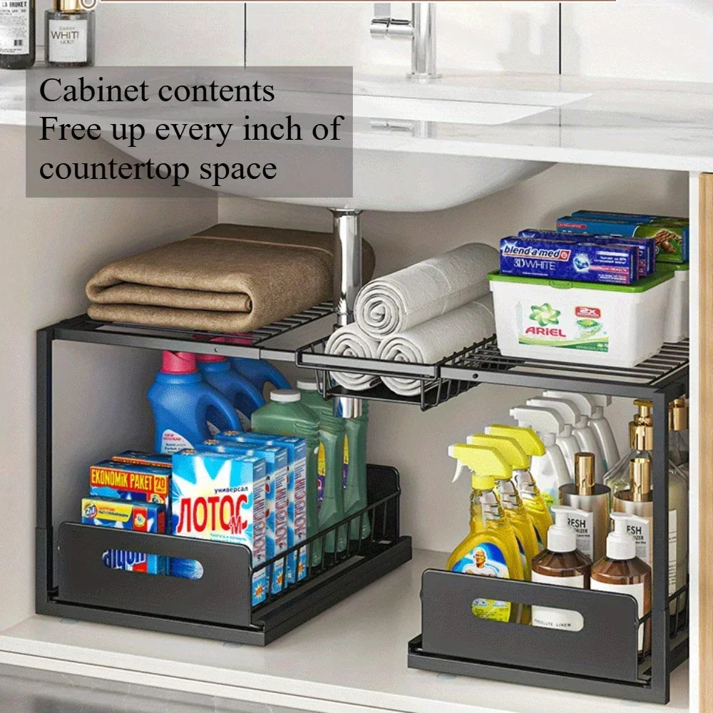 Double Layered Under Sink Storage Rack | Adjustable & Space-Saving