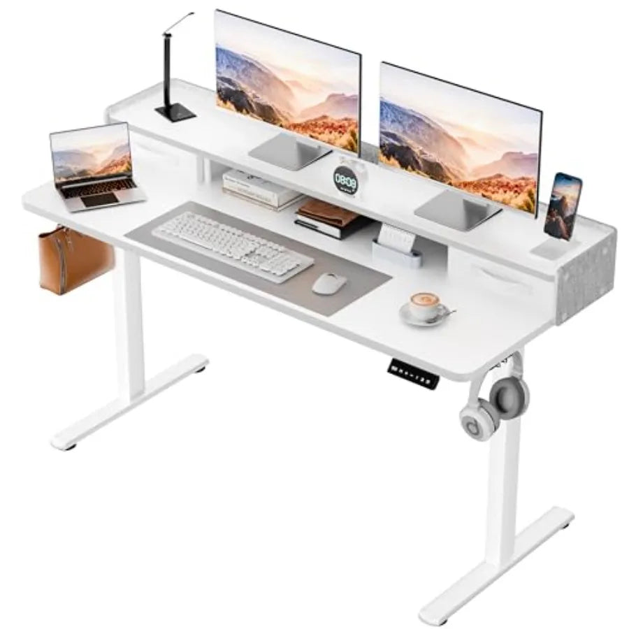 Adjustable Electric Standing Desk with Drawers and Storage Shelf