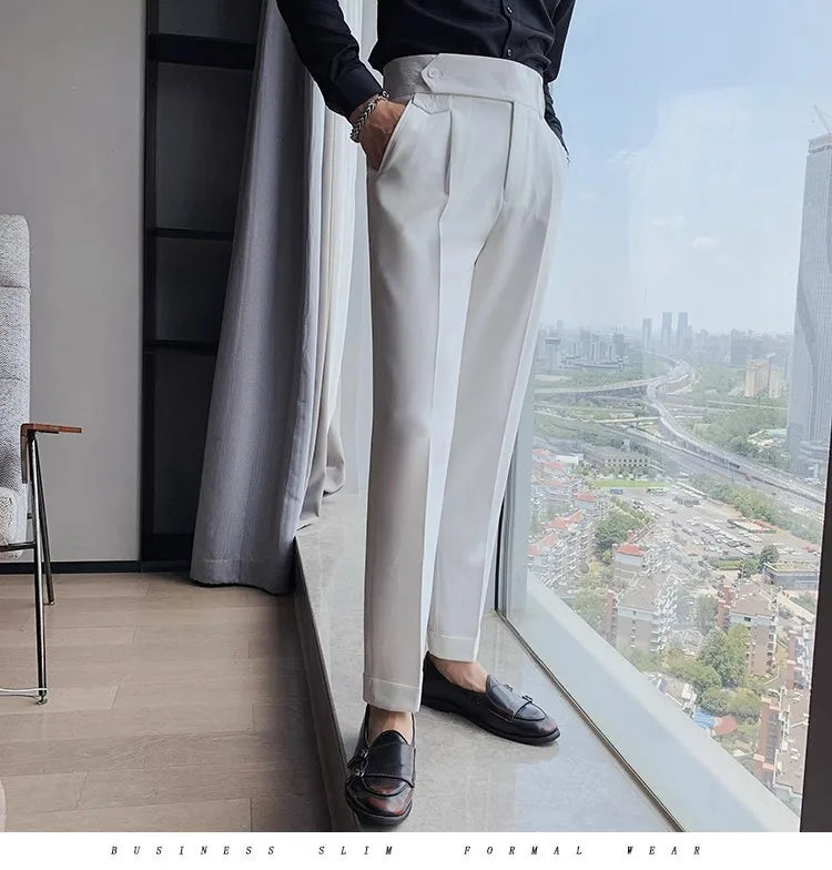 Men's High Waist Slim Fit Suit Pants | Smart Casual Fashion