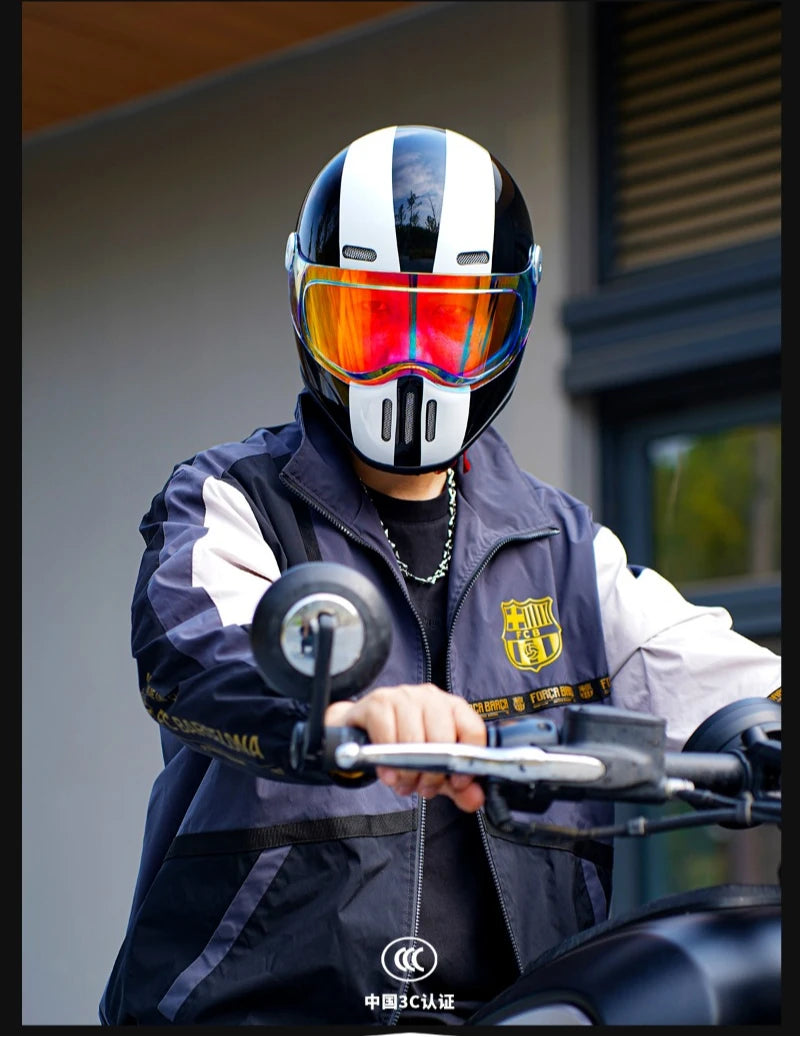 Retro Fiberglass Full Face Motorcycle Helmet | Vintage Style Safety Gear
