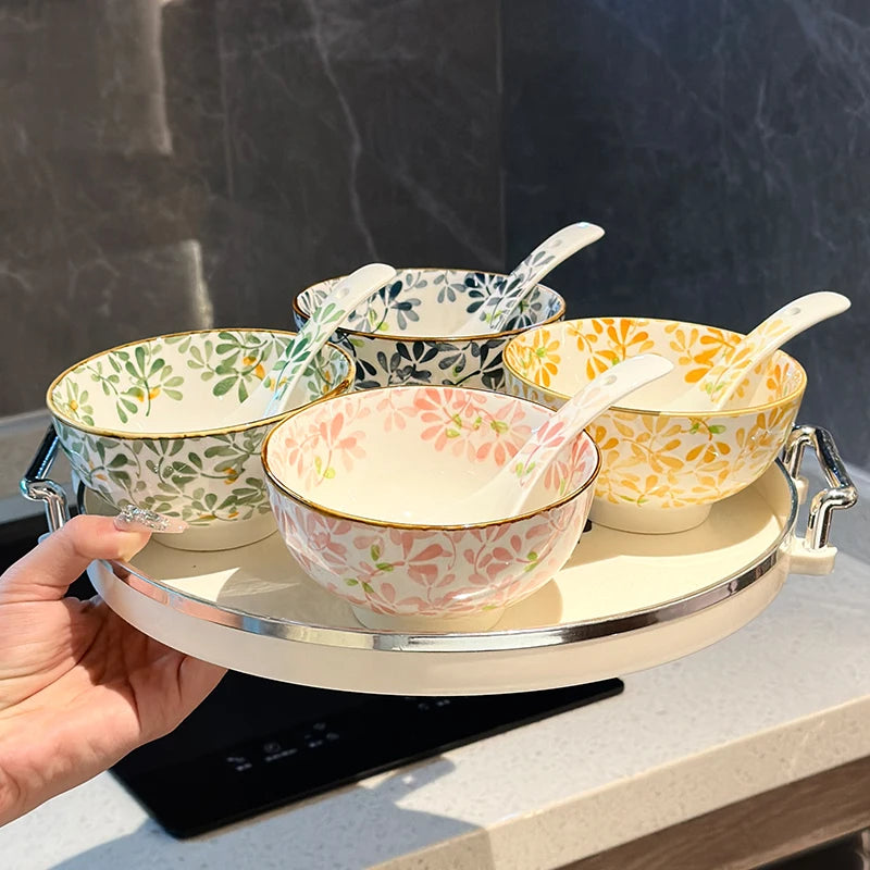Elegant 4-Piece Floral Ceramic Bowls Set for All Occasions
