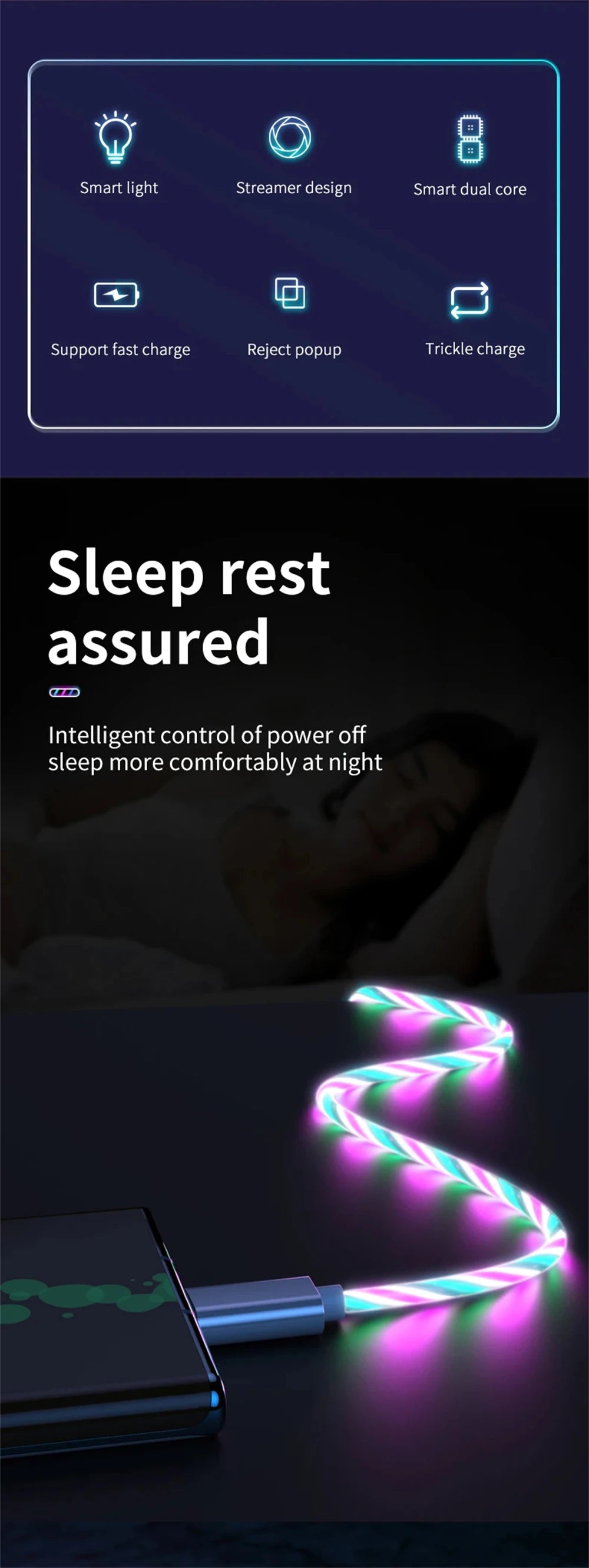 Glowing LED Light USB 3 in 1 Fast Charging Cable for Phones