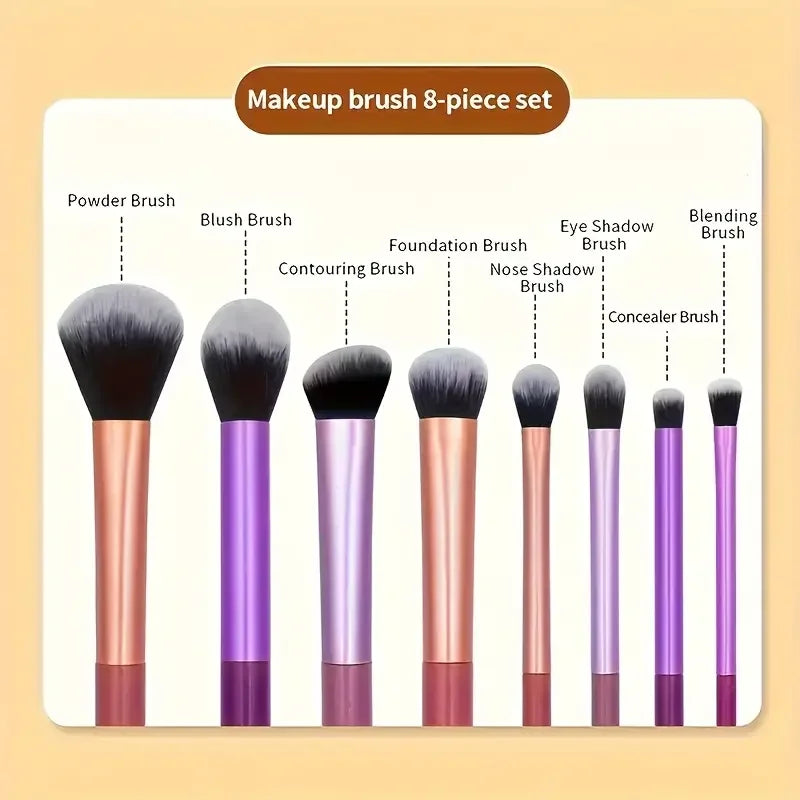 8 Piece Makeup Brush Set | Soft Synthetic Brushes for Perfect Application