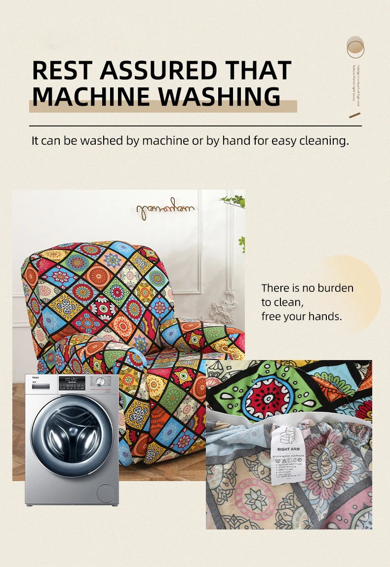 Printed Recliner Cover with Pockets | 4-Piece Furniture Protector