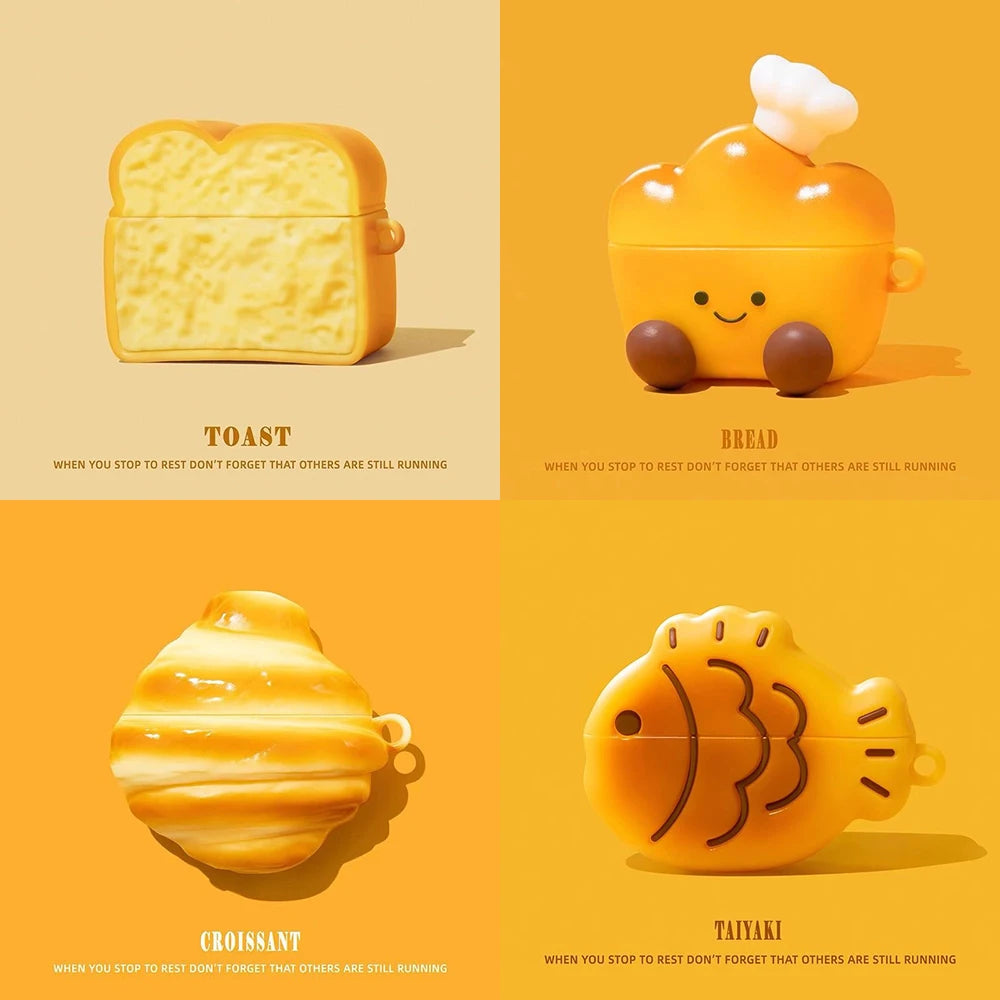 3D Toast Bread Cartoon AirPods Pro Case | Cute Silicone Cover